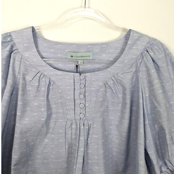 Tuckernuck Pomander Place Inara Chambray Blouse Puff Sleeve Blue Small NWT - Picture 3 of 7